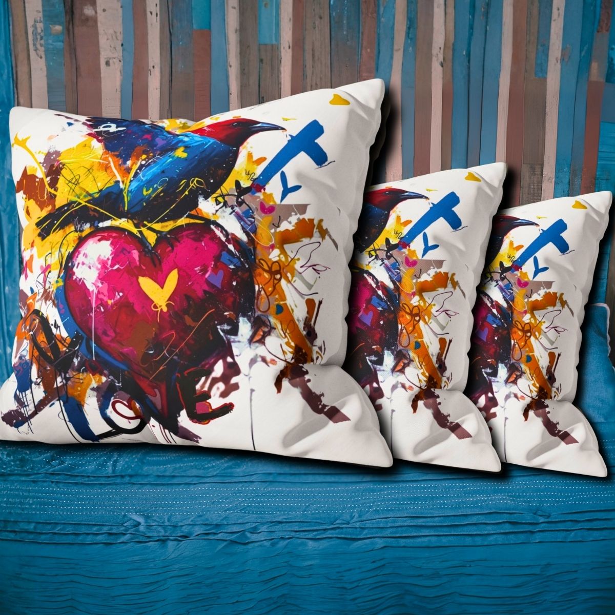 Graffiti Bird Love Pillowcase – Color Splash Design - White