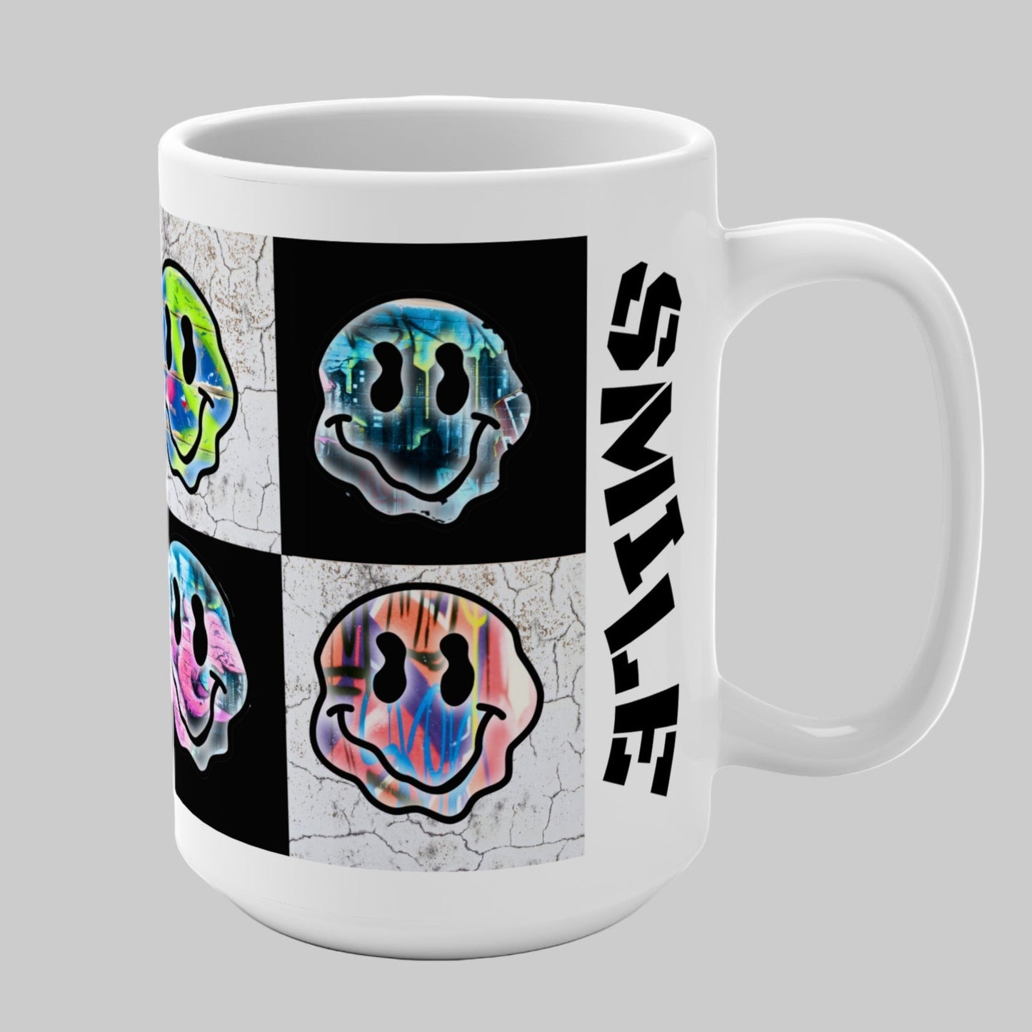 BIG SIPPER - Colorful Graffiti Smiley Face Mug - 15oz Statement