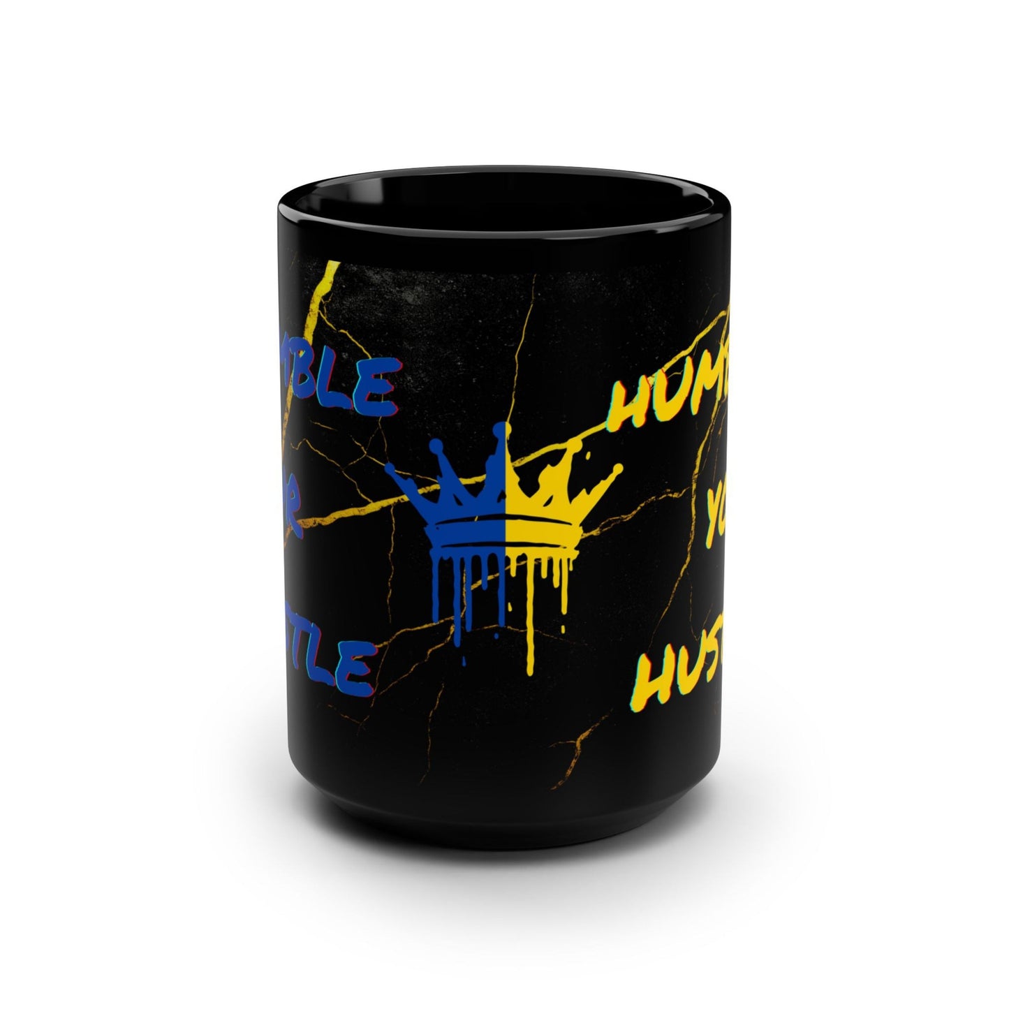 BIG SIPPER - Humble Your Hustle Mug – Black 15oz Marble with Drip Crown