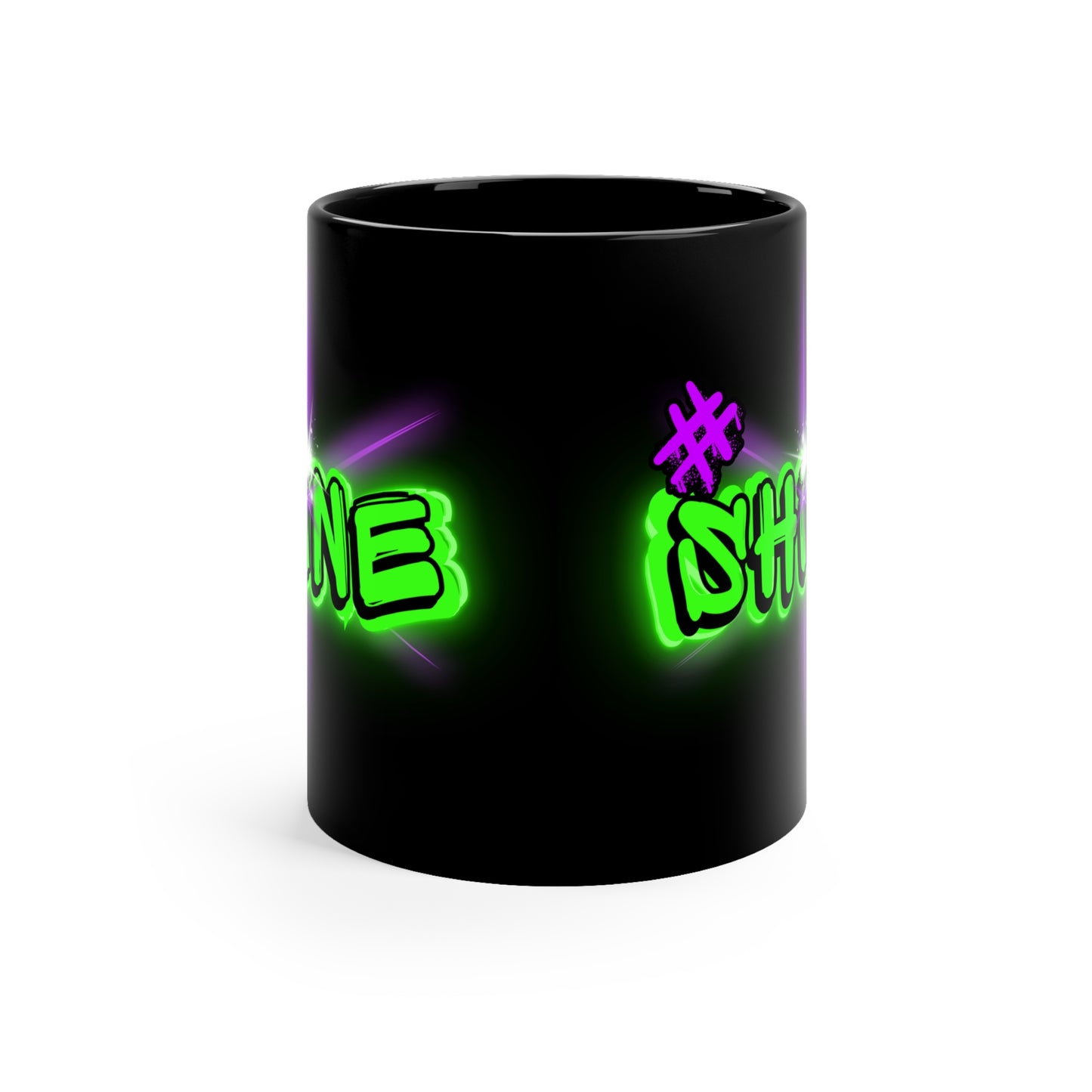 Vibrant Graffiti Neon Mug – “Shine” Hashtag Star - Black 11oz Mug