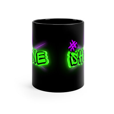 Vibrant Graffiti Neon Mug – “Shine” Hashtag Star - Black 11oz Mug