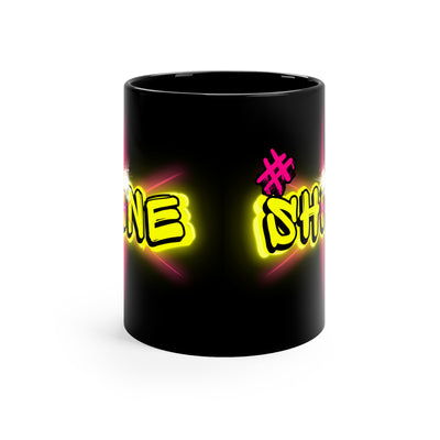 Vibrant Graffiti Neon Mug – “Shine” Hashtag Star - Black 11oz Mug