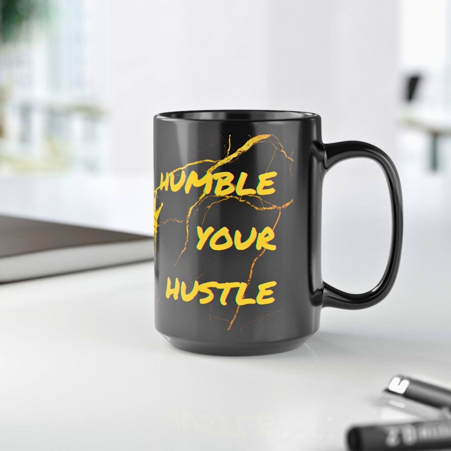 BIG SIPPER - Humble Your Hustle Mug – Black 15oz Marble with Drip Crown