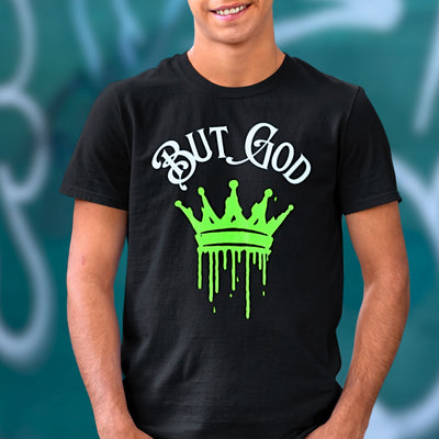 BUT GOD - Drippy Crown Tee - Unisex SOFT Black Cotton T-Shirt - Streetwear