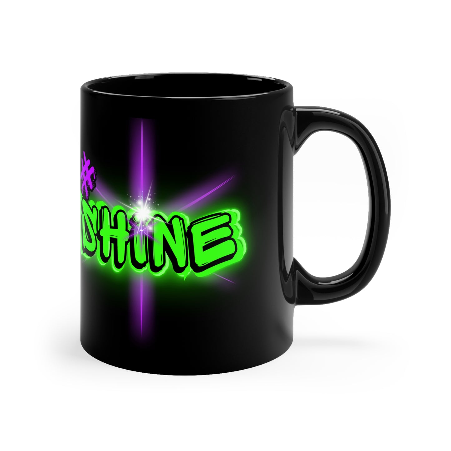 Vibrant Graffiti Neon Mug – “Shine” Hashtag Star - Black 11oz Mug
