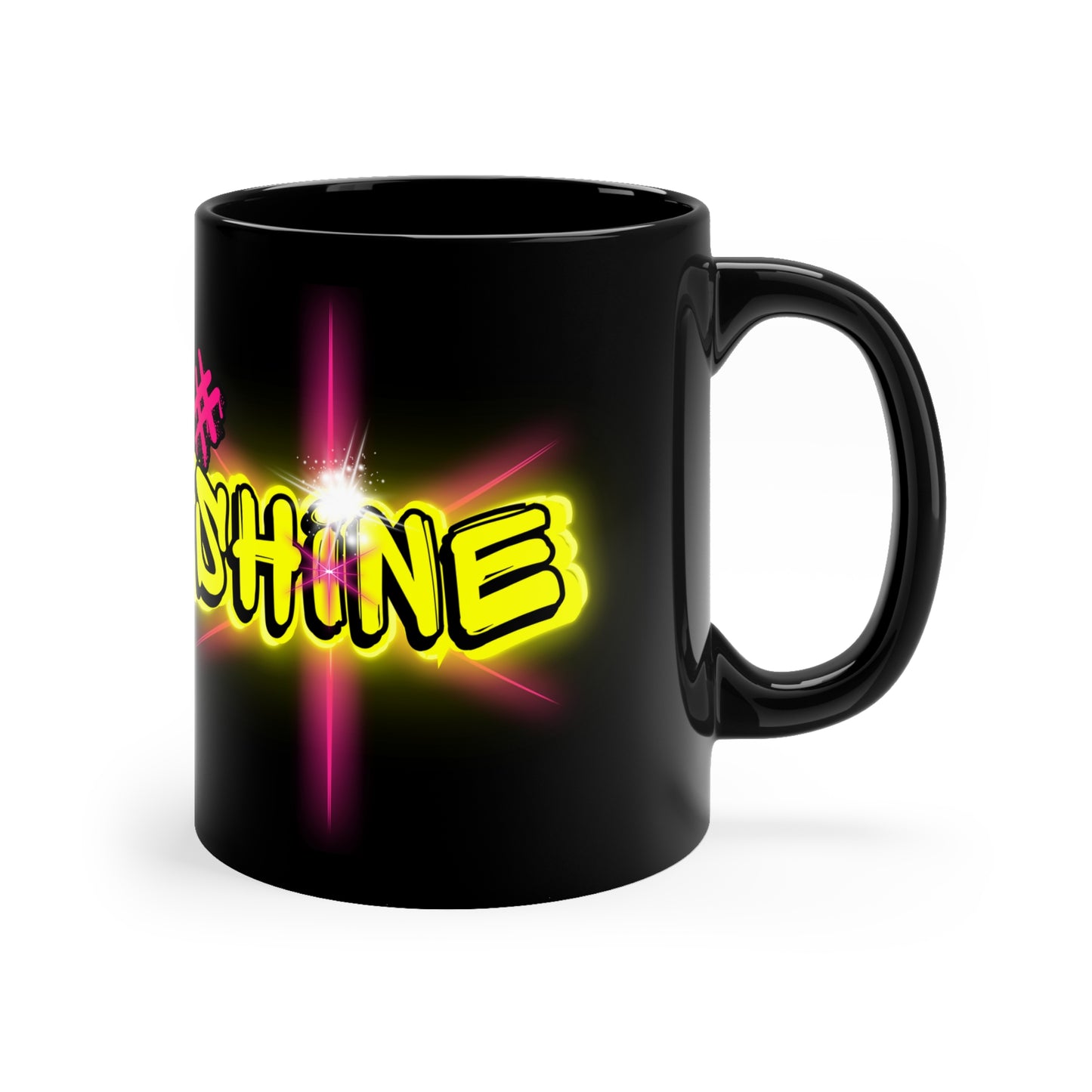 Vibrant Graffiti Neon Mug – “Shine” Hashtag Star - Black 11oz Mug