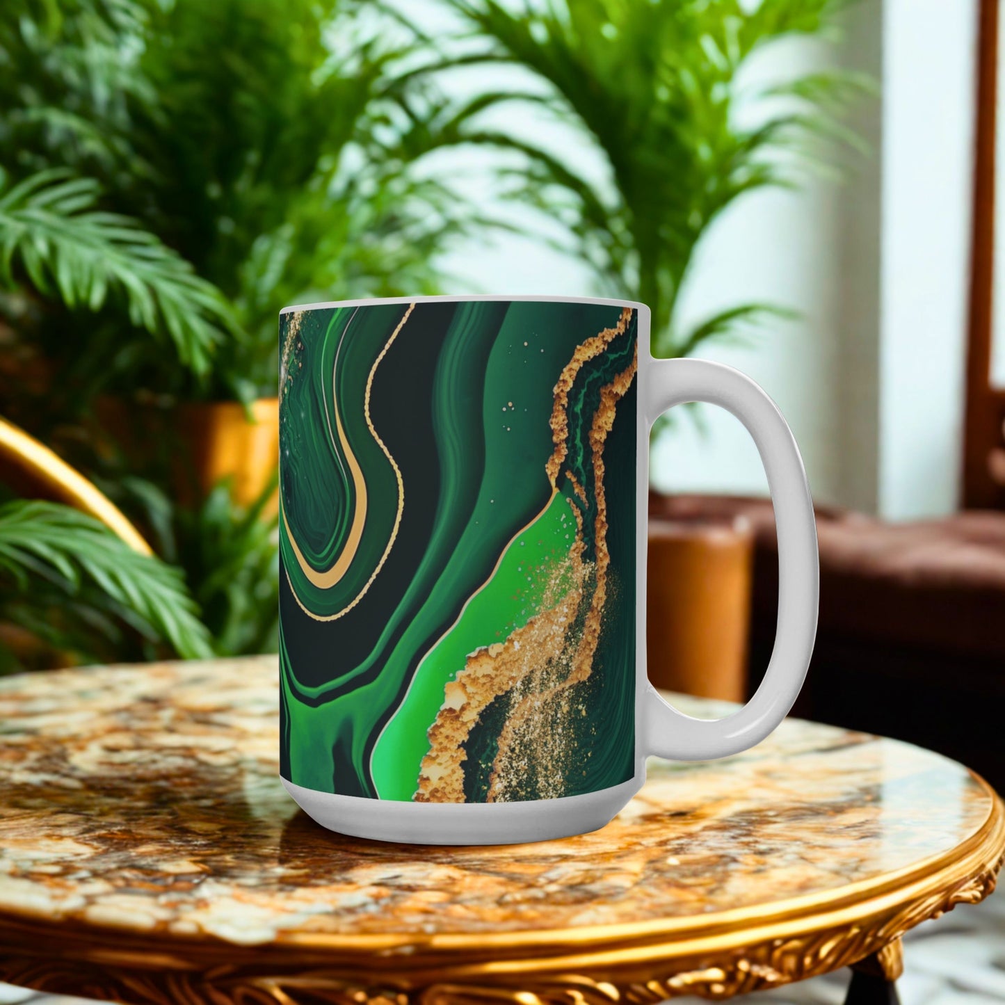 BIG SIPPER - Green Marble Whimsical Glow Mug – 15oz Statement
