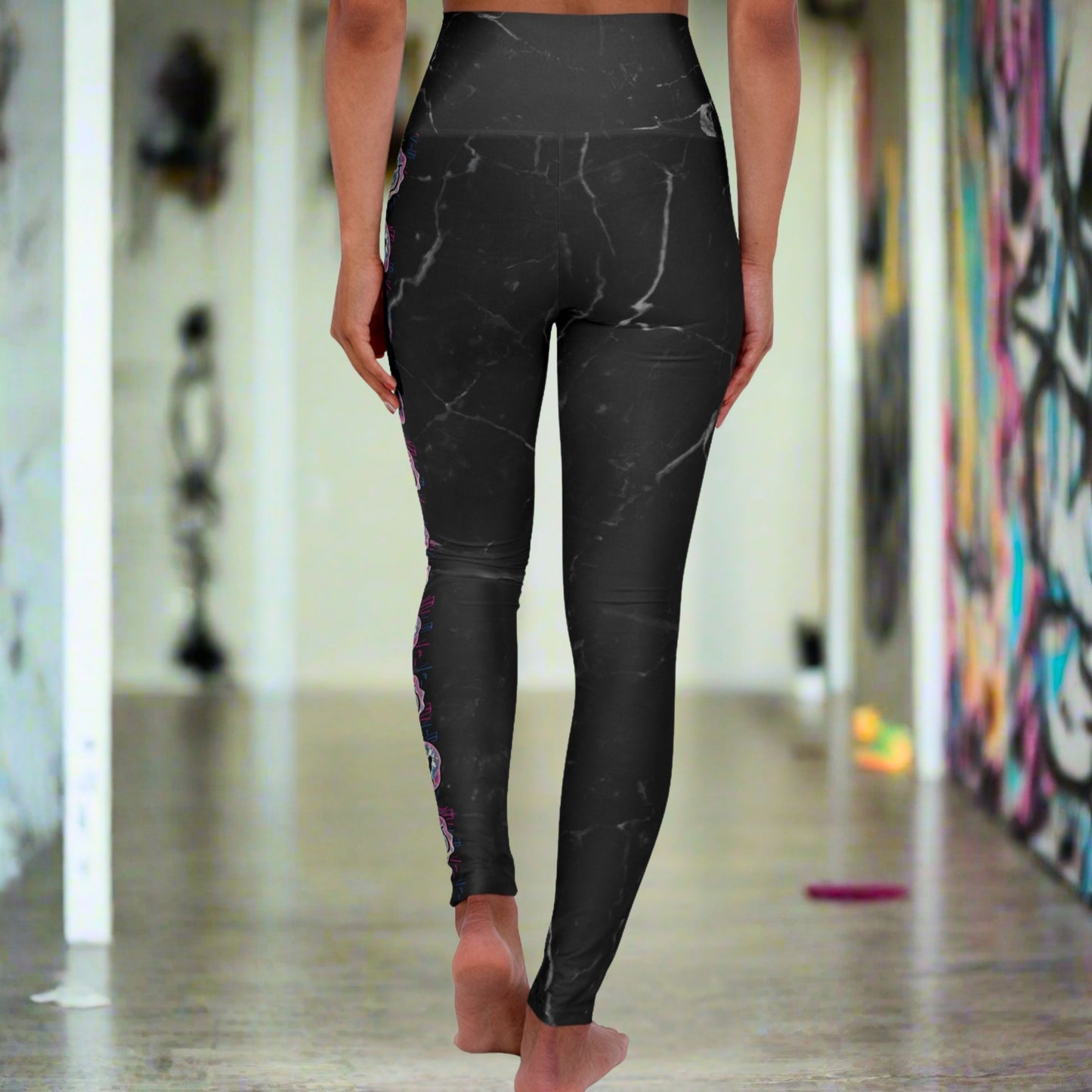 Graffiti Smiley Dark Gray Marble Yoga Leggings – Lightweight High-Waist Streetwear & Lounge Activewear