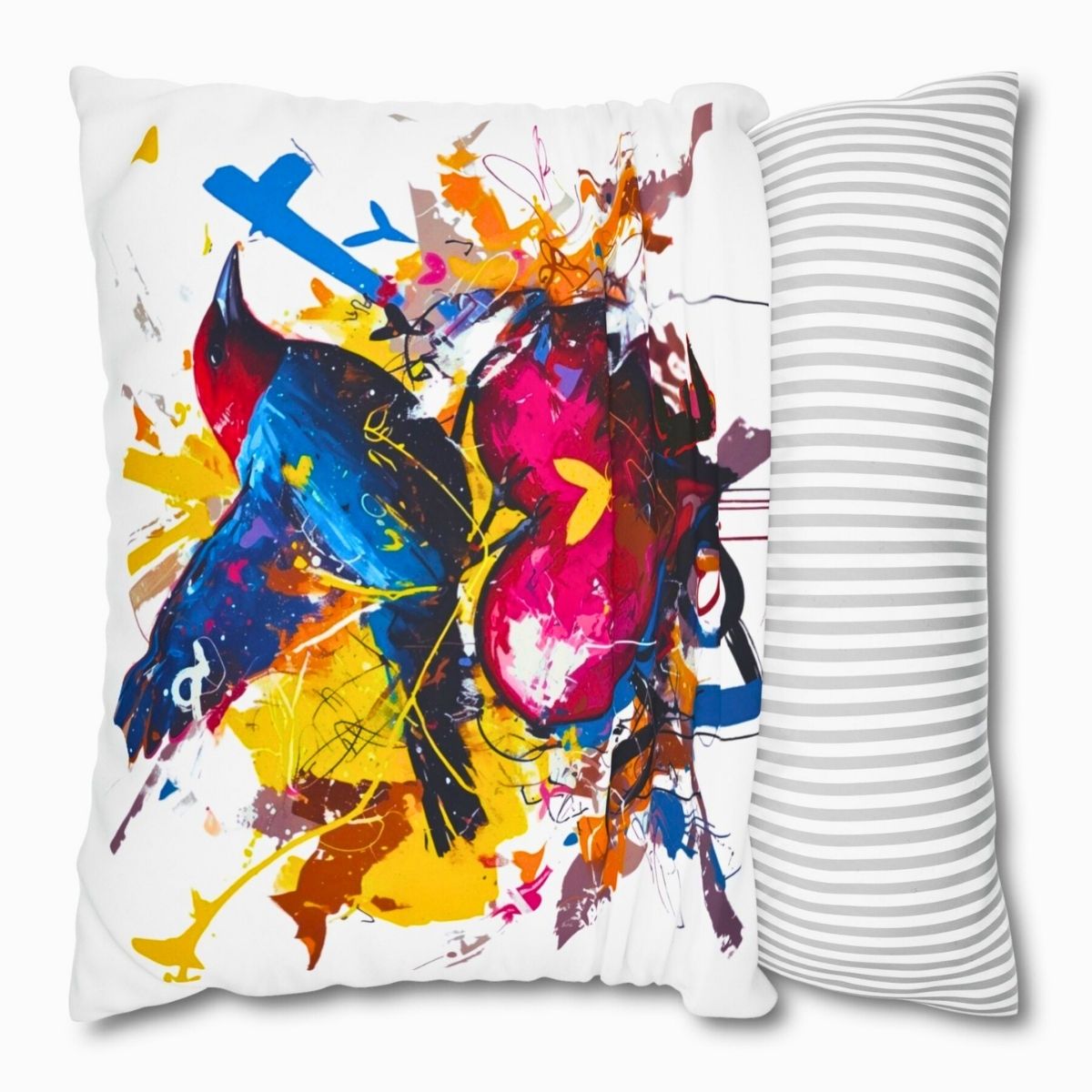 Graffiti Bird Love Pillowcase – Color Splash Design - White
