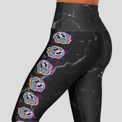 Graffiti Smiley Dark Gray Marble Yoga Leggings – Lightweight High-Waist Streetwear & Lounge Activewear