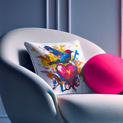 Graffiti Bird Love Pillowcase – Color Splash Design - White
