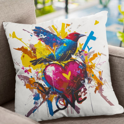 Graffiti Bird Love Pillowcase – Color Splash Design - White