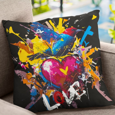 Graffiti Bird Love Pillowcase – Color Splash Design - Black