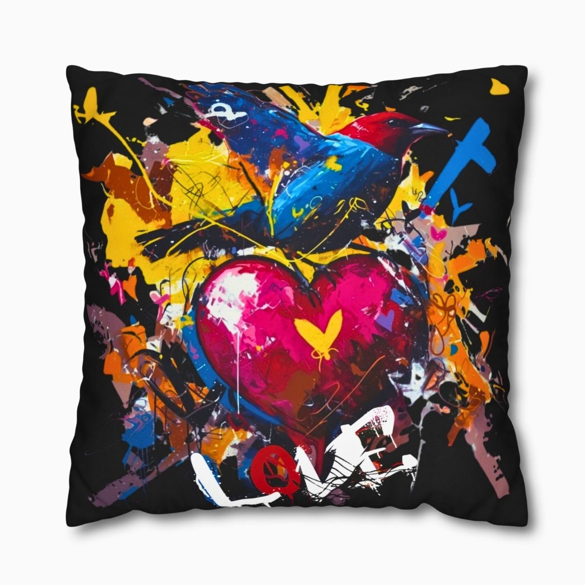 Graffiti Bird Love Pillowcase – Color Splash Design - Black