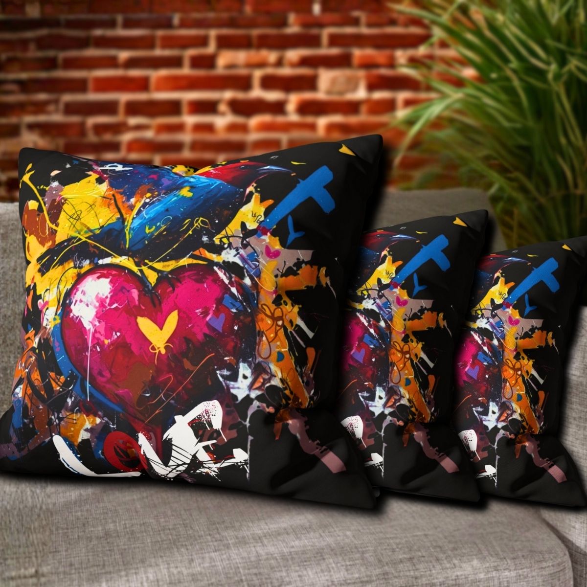 Graffiti Bird Love Pillowcase – Color Splash Design - Black