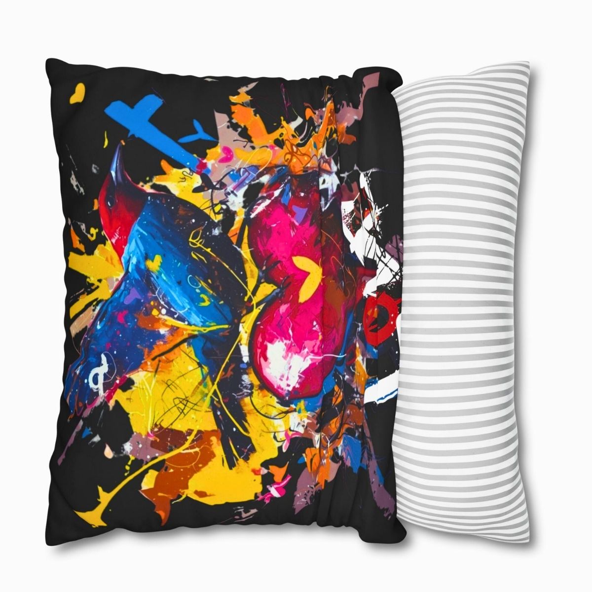 Graffiti Bird Love Pillowcase – Color Splash Design - Black
